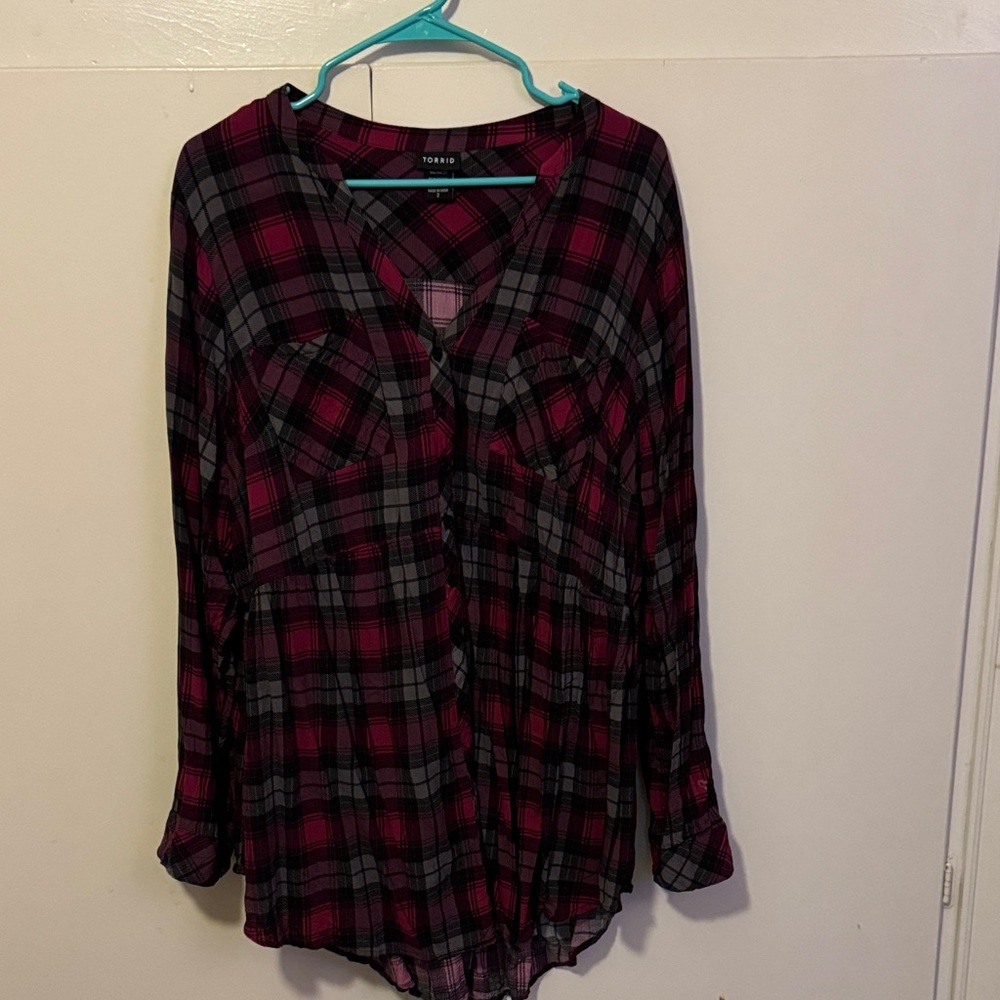 Torrid Red and Black Plaid Button Down Shirt